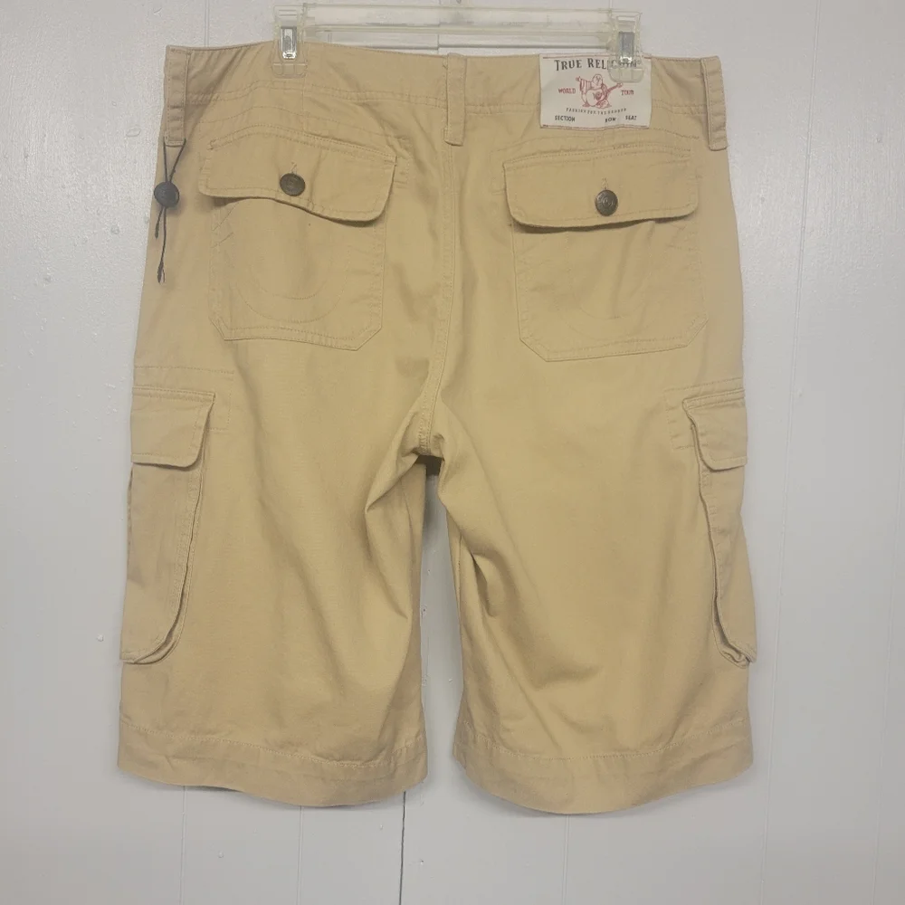 True Religion Mens Size 36 Cargo Shorts Travertine‎ Khaki 108056R5 Y2K Grunge